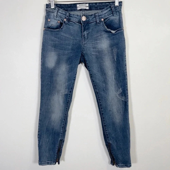 ONE TEASPOON | FREEBIRDS II  DISTRESS DARK WASH ANKLE ZIP JEANS - Picture 2 of 15